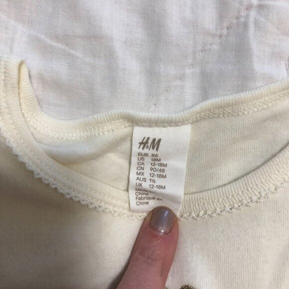 3/$25 ❥ H&M Tulle-skirt Jersey Short Sleeve Dress Cream White Print Cotton 18M - Picture 6 of 7